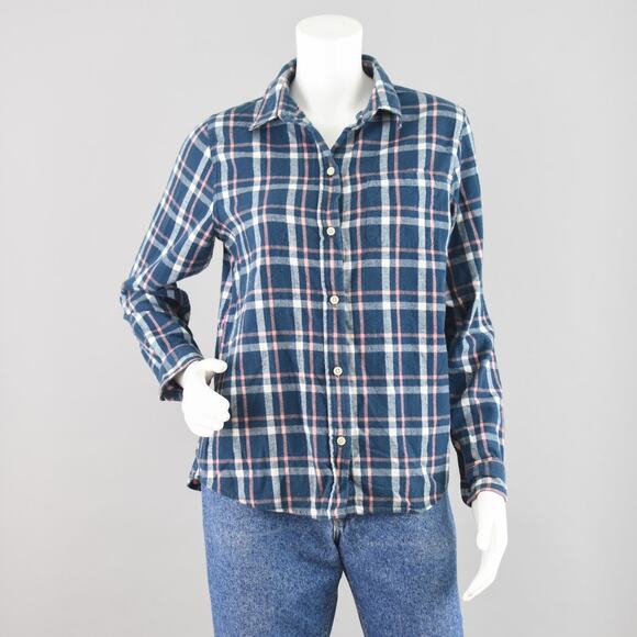 L.L. Bean Blue & Pink Button Down Plaid Flannel Shirt Women's Small - Picture 1 of 9